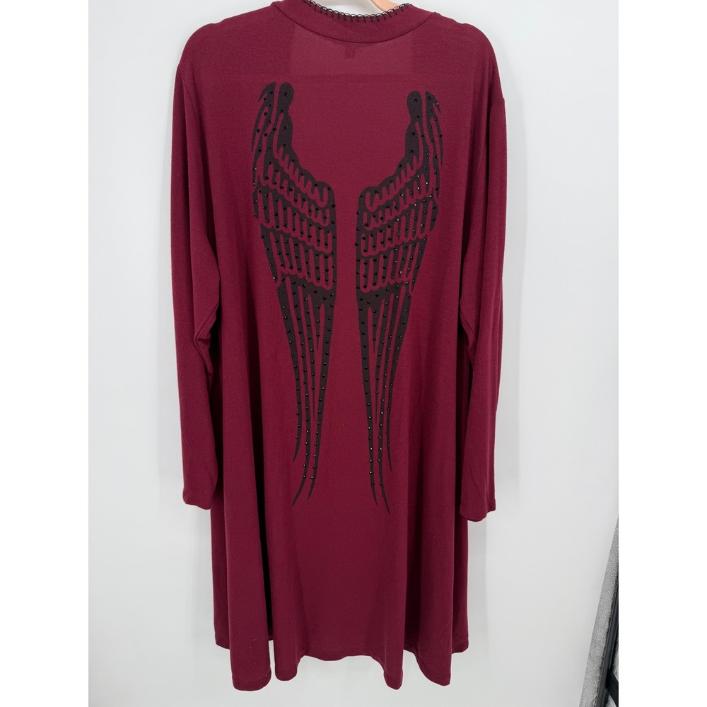 Pyramid Cardigan Women 2X Burgundy Angel Wing Rhinestone Duster Goth Grunge